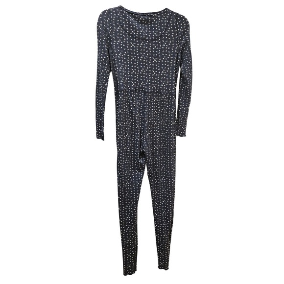 Free People Home Alone Blue Floral Print Thermal Long Sleeve Jumpsuit One Piece - Picture 3 of 4